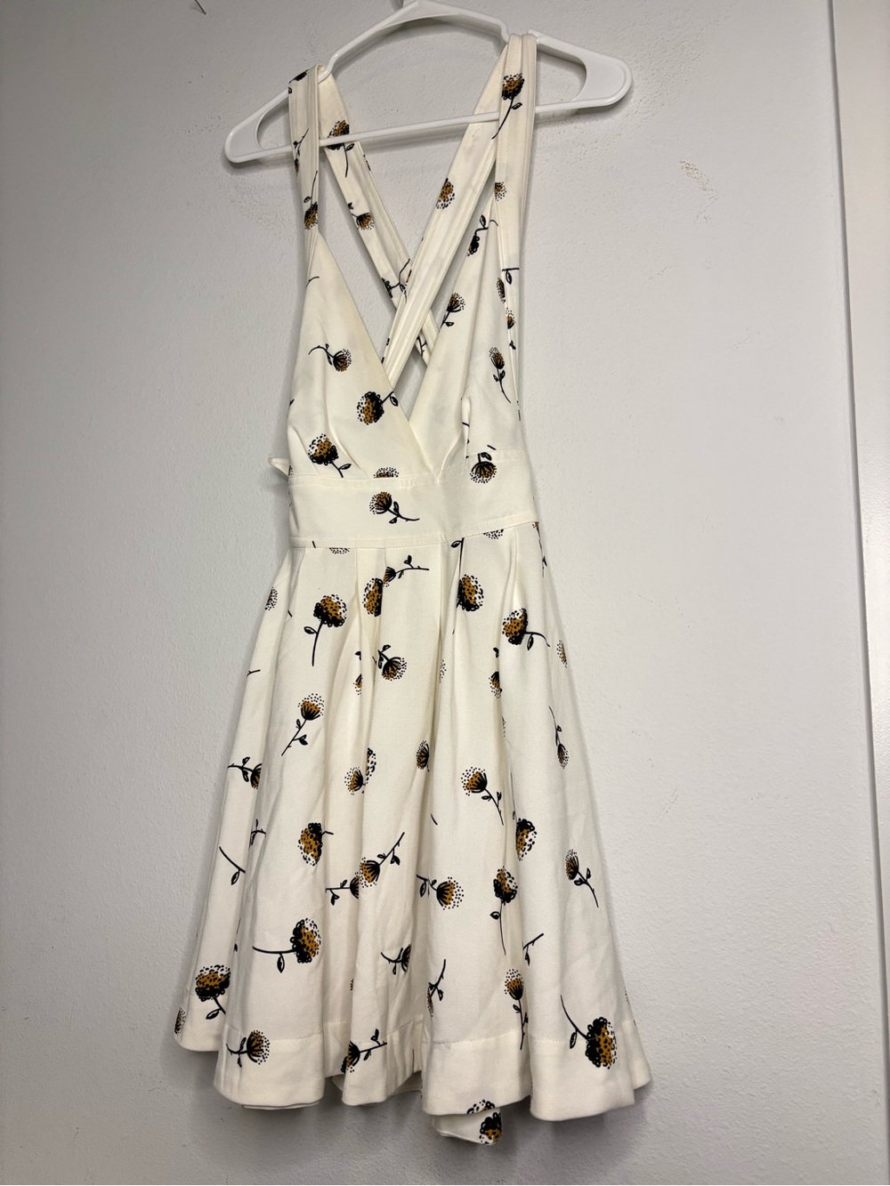 FREE PEOPLE IVORY FLORAL PRINT CROSS BACK MINI DRESS SZ 0